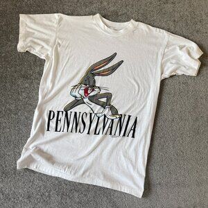 VTG 1989 Bugs Bunny Warner Brothers Pennsylvania White Tee SSI Tag Size Large